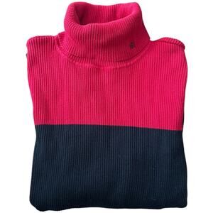 Ralph Lauren cotton color block ribbed turtleneck red black large